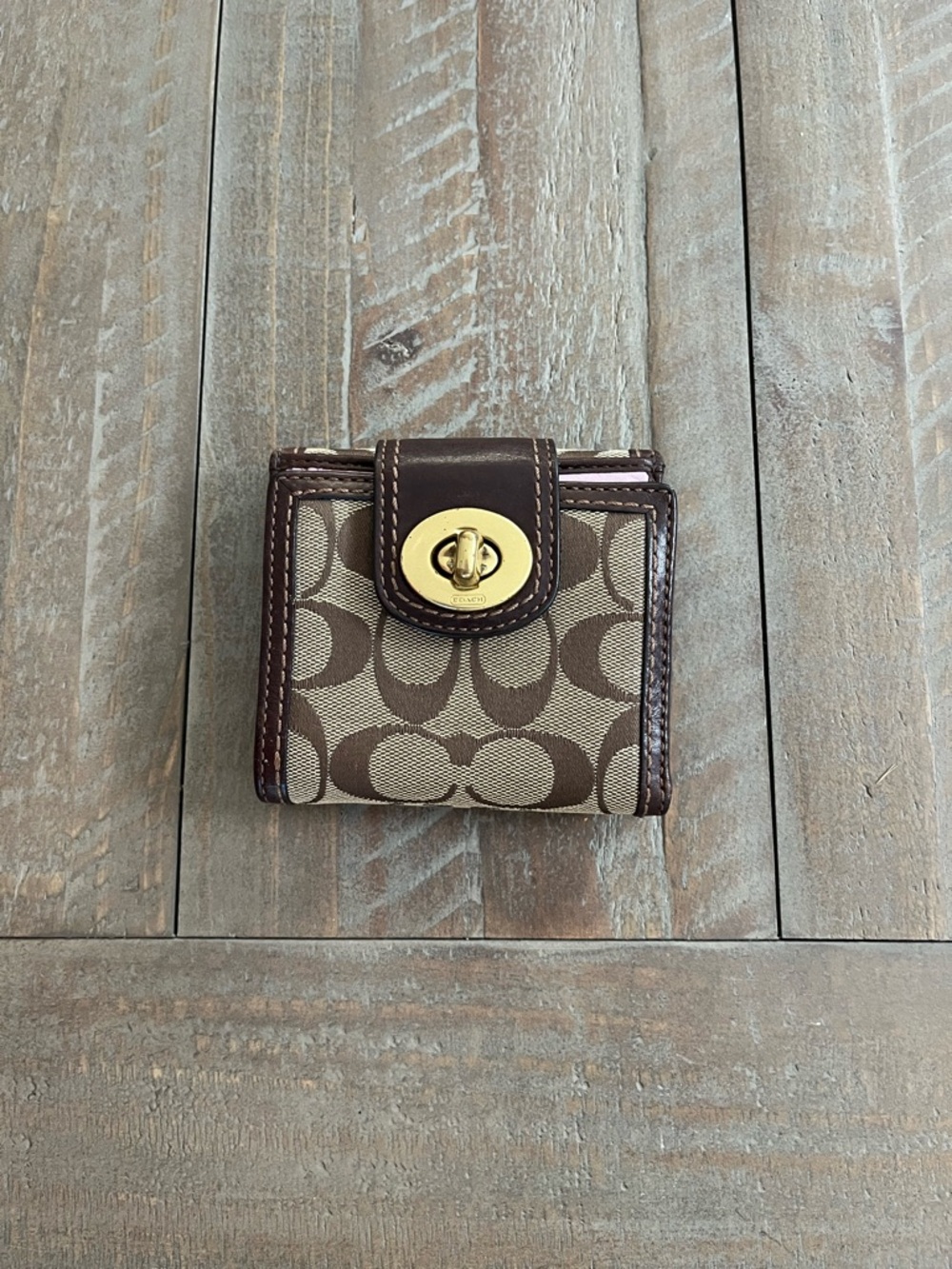 Coach Brown/Tan Signature Turnlock Bifold Wallet